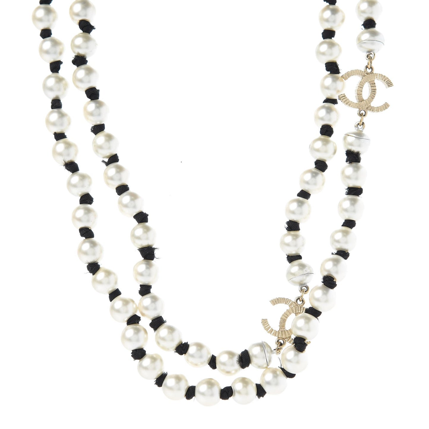 Pearl CC Long Necklace Gold Pearly White Black