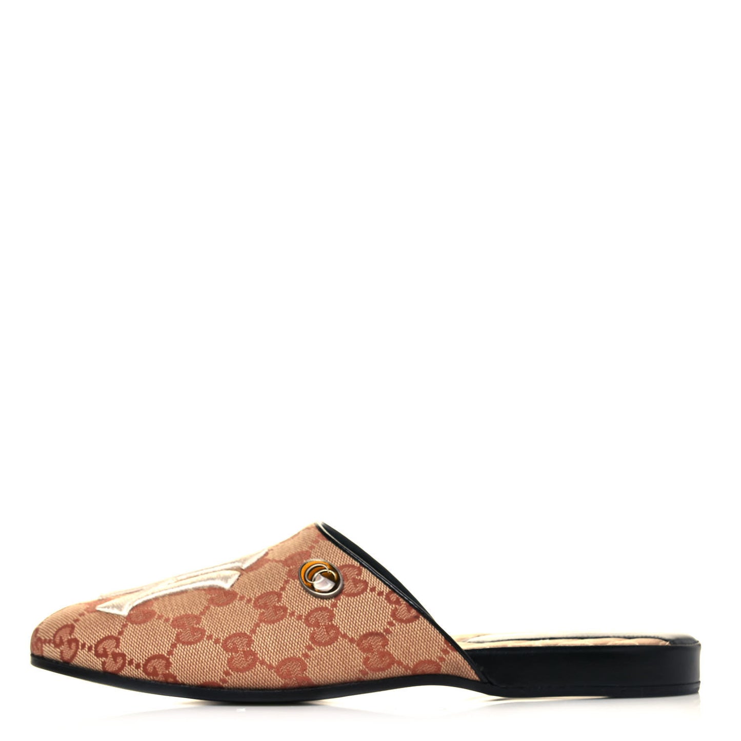 X MLB Monogram NY Yankees Embroidered Womens GG Slippers 38.5 Beige Ruggine