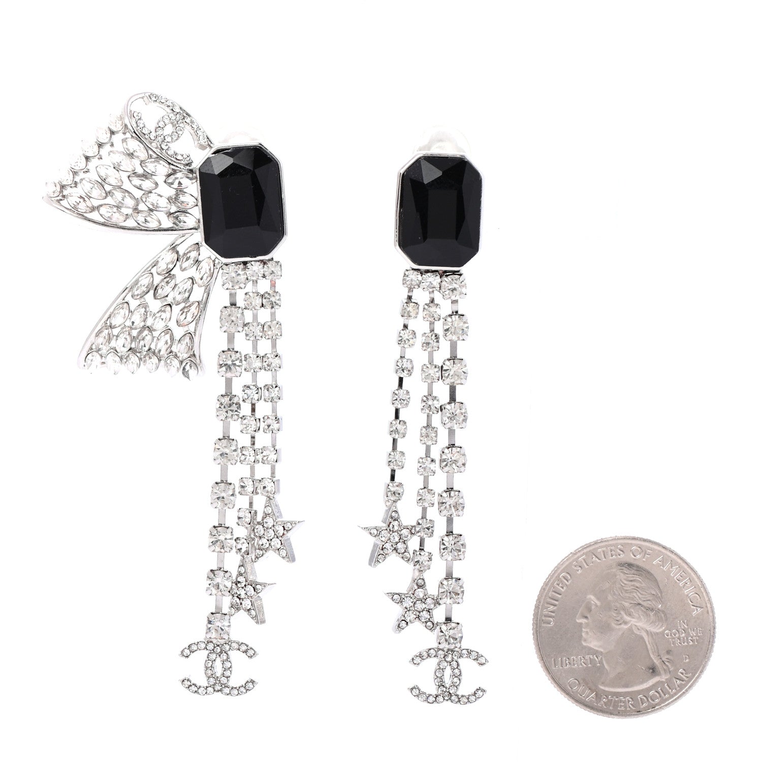Chanel Crystal CC Clip On Earrings Black Silver 2 of 4