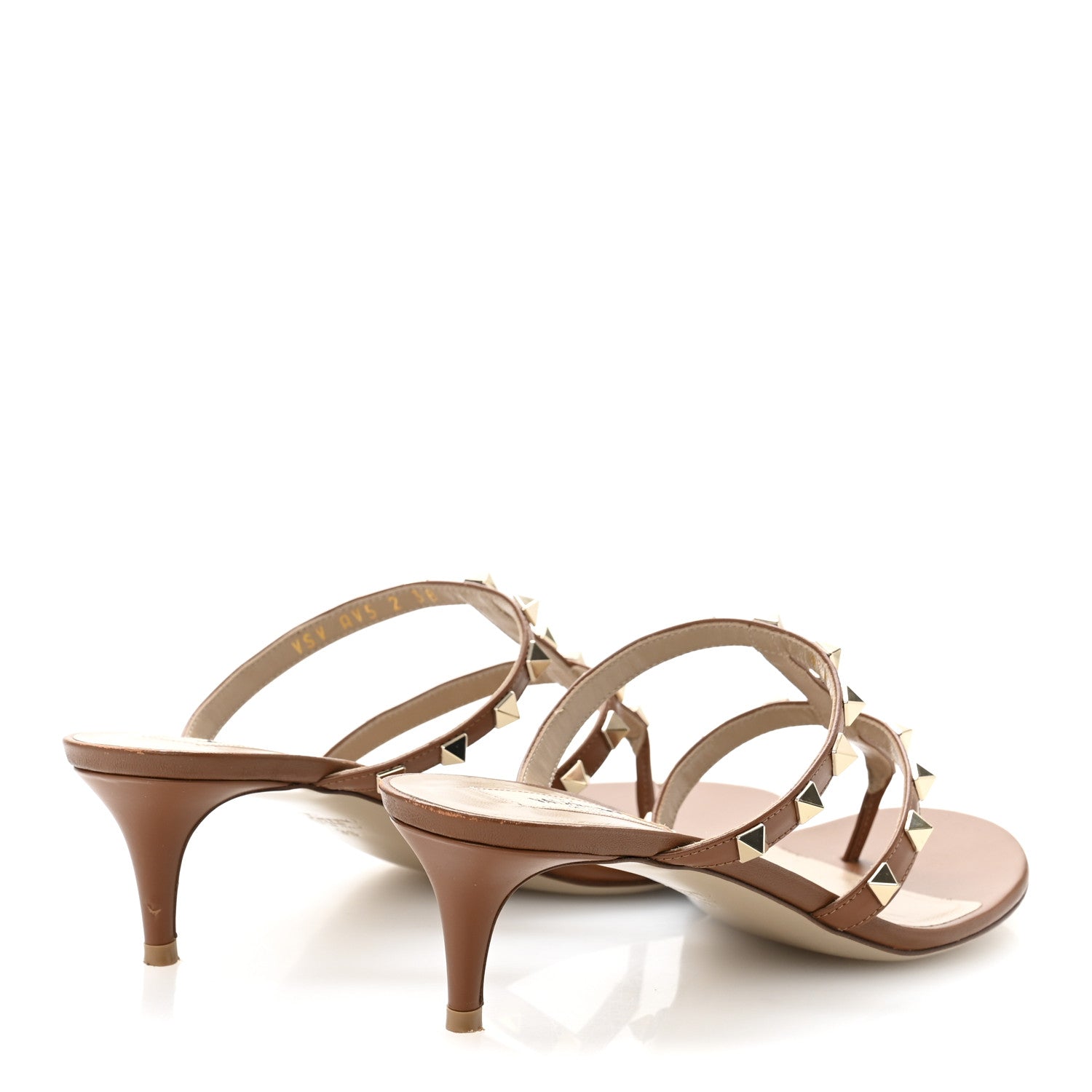Valentino Garavani Calfskin Rockstud 50mm Flip Flop Thong Sandals 38 Saddle Brown 5 of 11