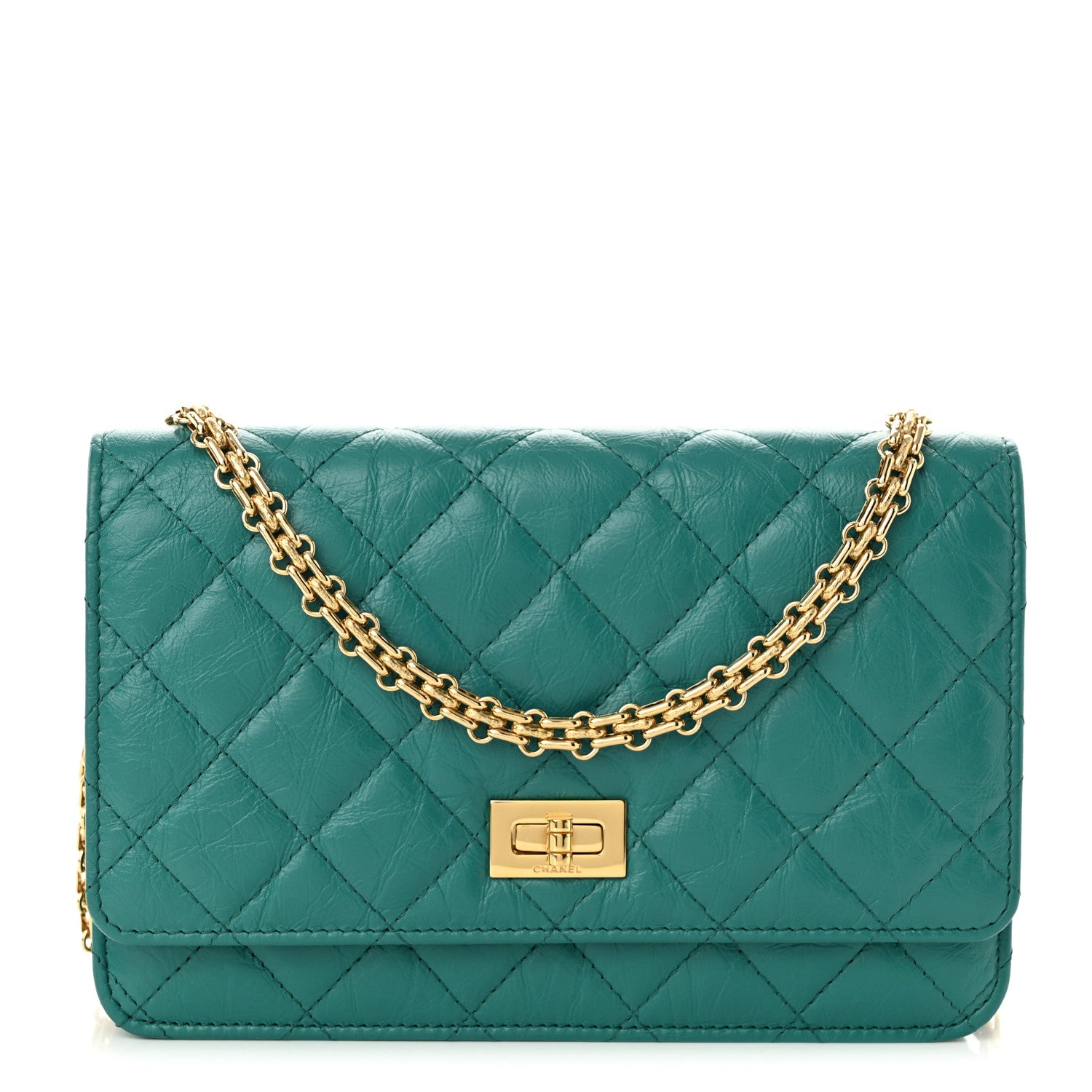 Chanel Aged Calfskin Quilted 2.55 Reissue Wallet on Chain WOC Green 1 of 11