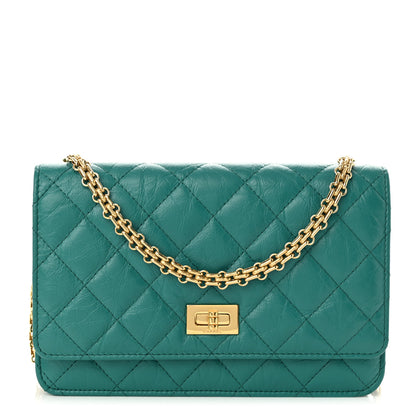 Chanel Aged Calfskin Quilted 2.55 Reissue Wallet on Chain WOC Green 1 of 11