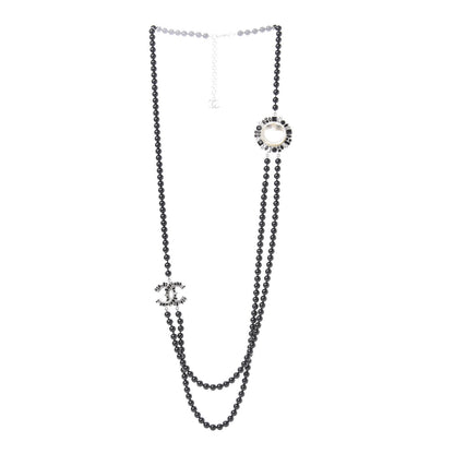 Chanel Bead Crystal Multi Strand CC Smiley Emoji Necklace Silver Black 3 of 6