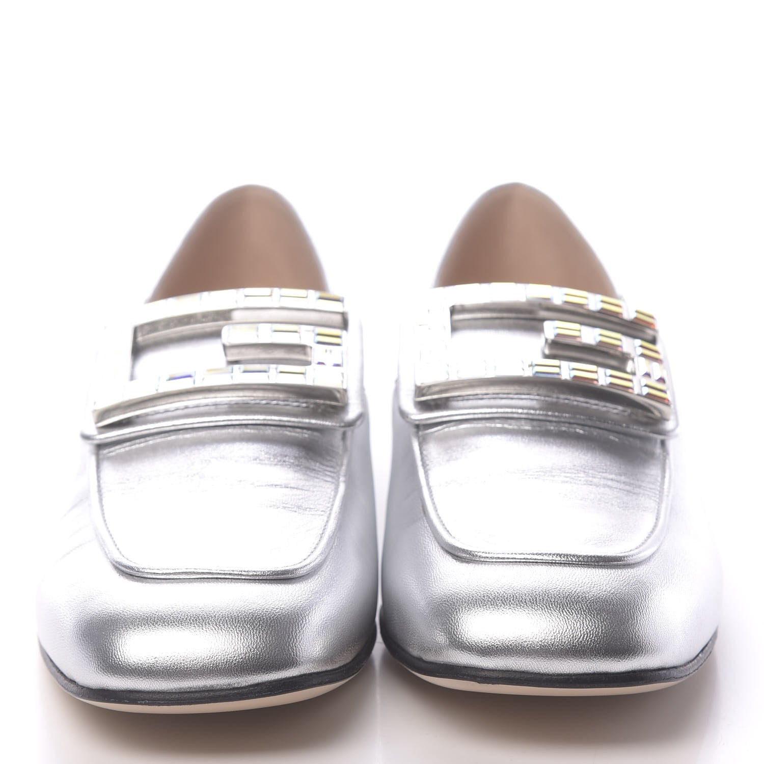 Gucci Metallic Nappa Crystal Square G Madelyn Loafers 37.5 Silver 2 of 10