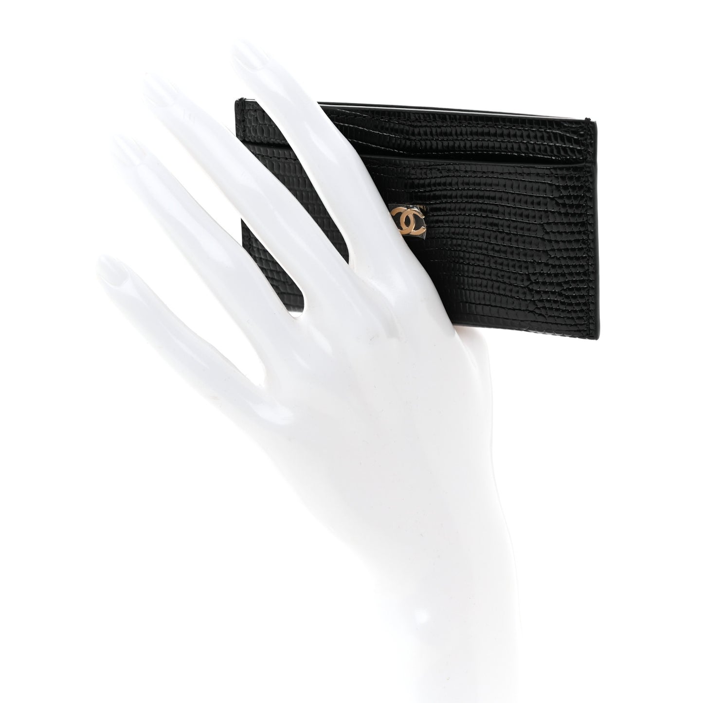 Calfskin Lizard Embossed Card Holder Black
