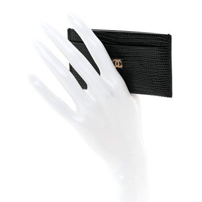 Chanel Calfskin Lizard Embossed Card Holder Black 2 of 8