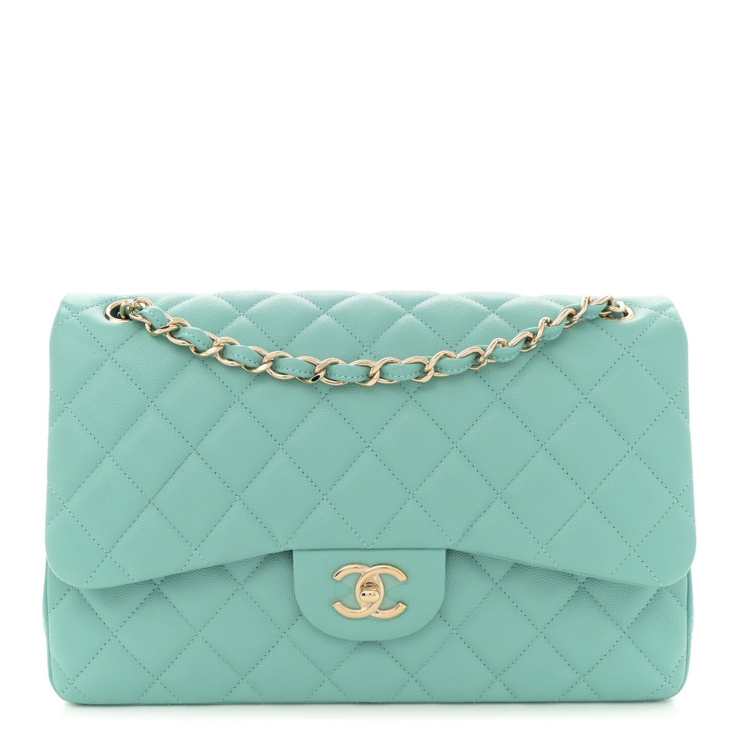 Caviar Quilted Jumbo Double Flap Light Green