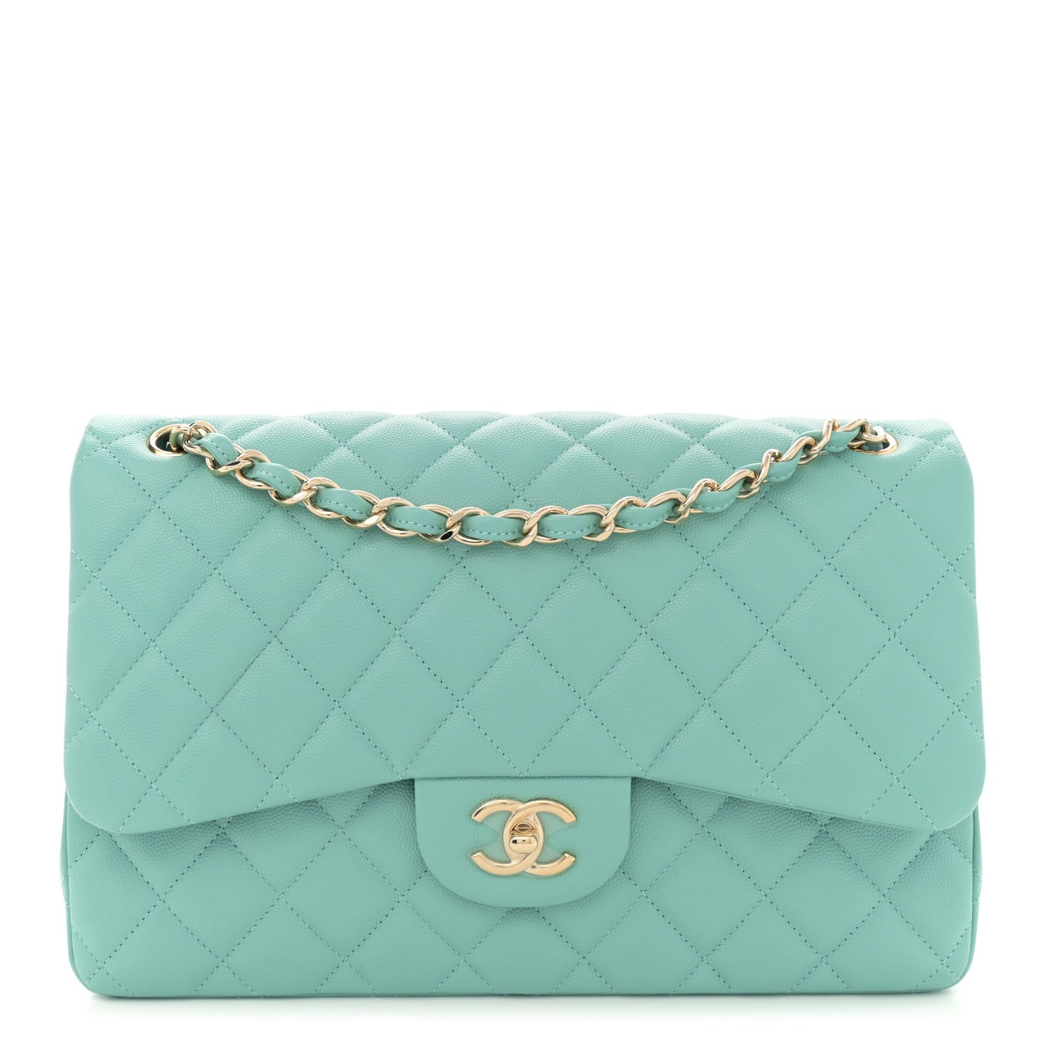 Chanel Caviar Quilted Jumbo Double Flap Light Green 1 of 10
