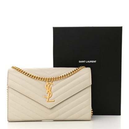 Saint Laurent Grain De Poudre Matelasse Chevron Monogram Chain Wallet Crema Soft 17 of 17