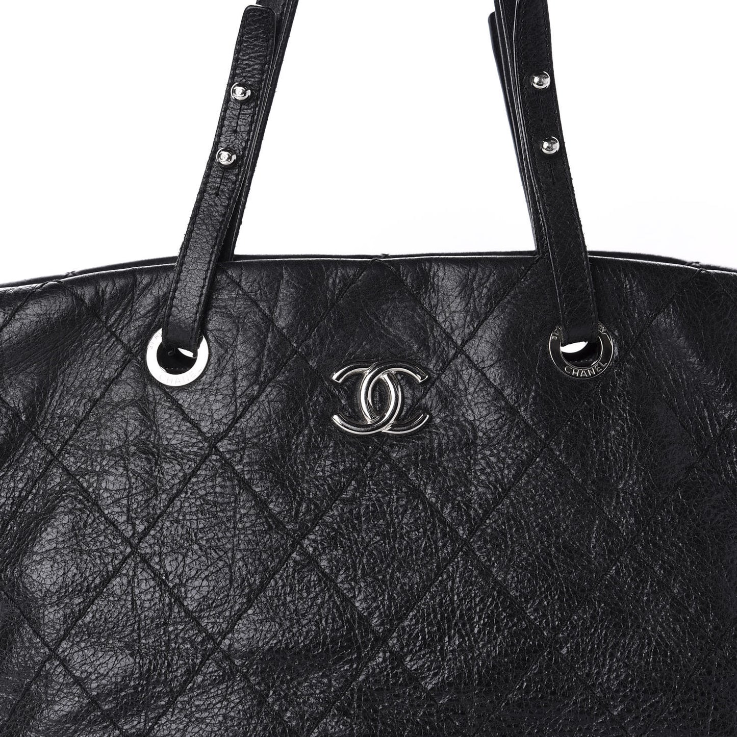 Glazed Calfskin Large On The Road Tote Black