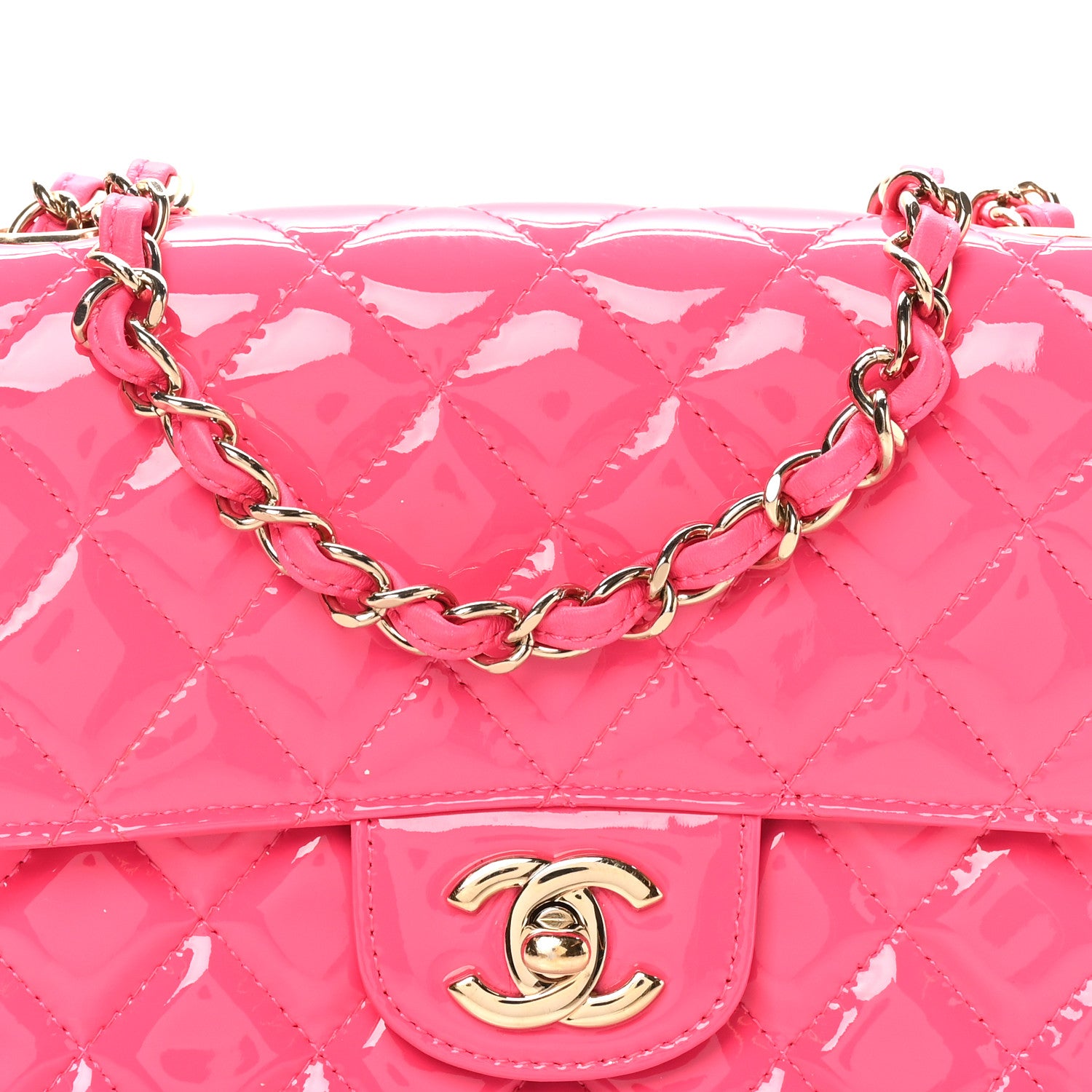 Chanel Patent Calfskin Quilted Mini Rectangular Flap Pink 8 of 10