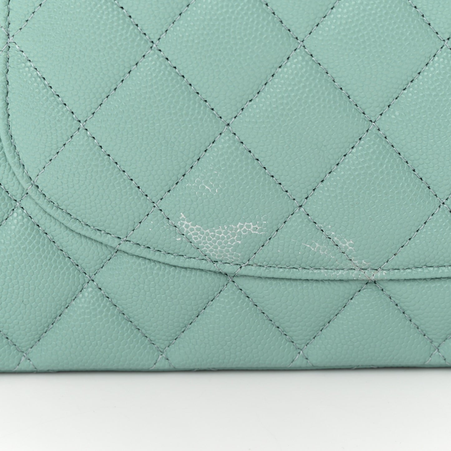Caviar Quilted Medium Double Flap Light Blue