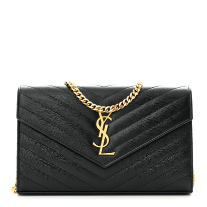 Saint Laurent Grain De Poudre Matelasse Chevron Monogram Chain Wallet Black 1 of 13