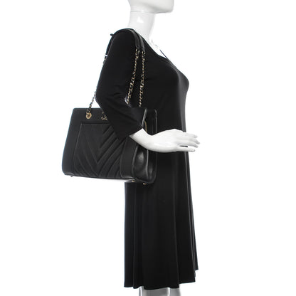 Chanel Sheepskin Chevron Quilted Mademoiselle Vintage Shopping Tote Black 2 of 14