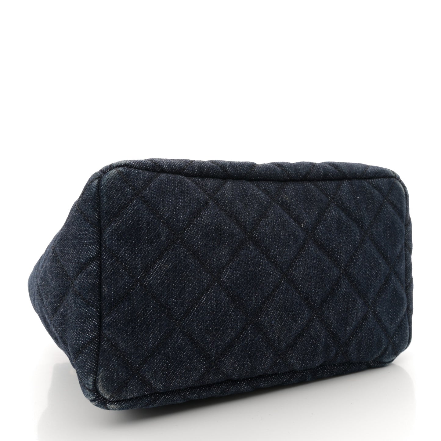 Washed Denim Quilted Small Urban Spirit Drawstring Bag Dark Blue