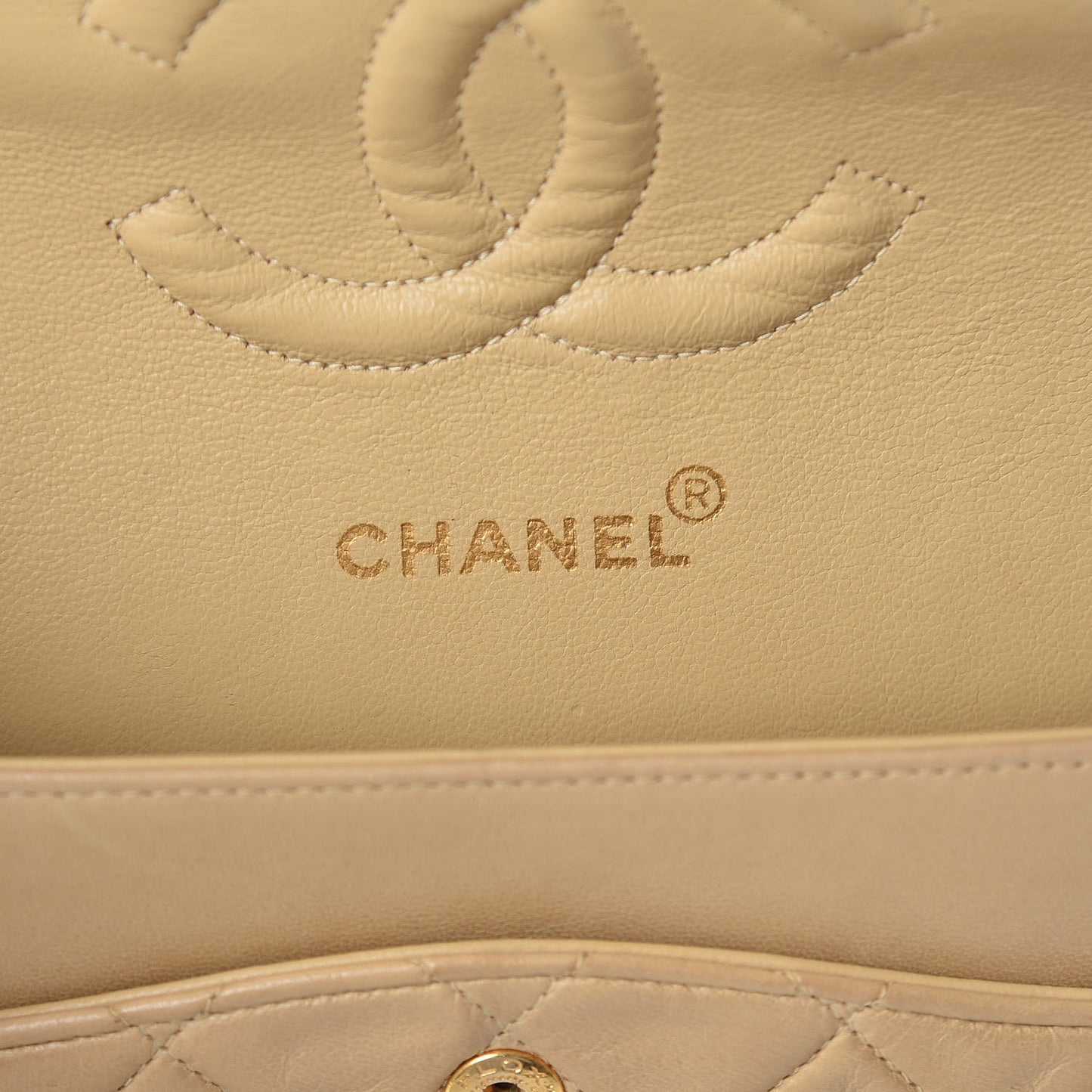 Lambskin Quilted Medium Double Flap Beige