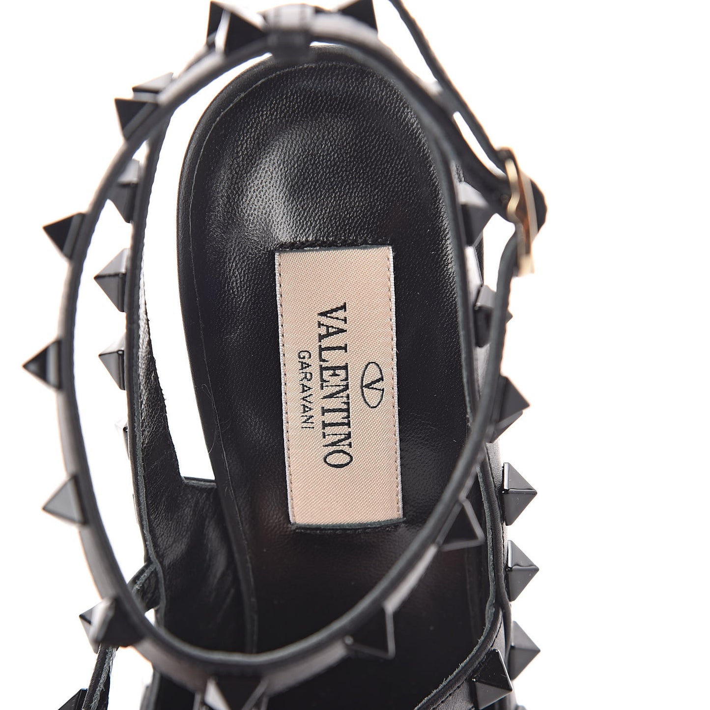Calfskin Lacquered Monochrome Rockstud Ankle Strap 100mm Pumps 37 Black