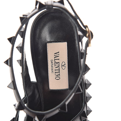 Valentino Garavani Calfskin Lacquered Monochrome Rockstud Ankle Strap 100mm Pumps 37 Black 5 of 7