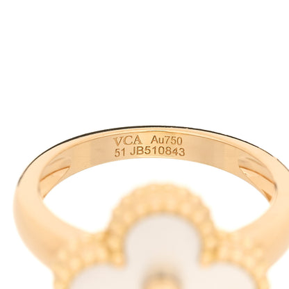Van Cleef & Arpels 18K Yellow Gold Diamond Mother of Pearl Vintage Alhambra Ring 51 5.75 5 of 7