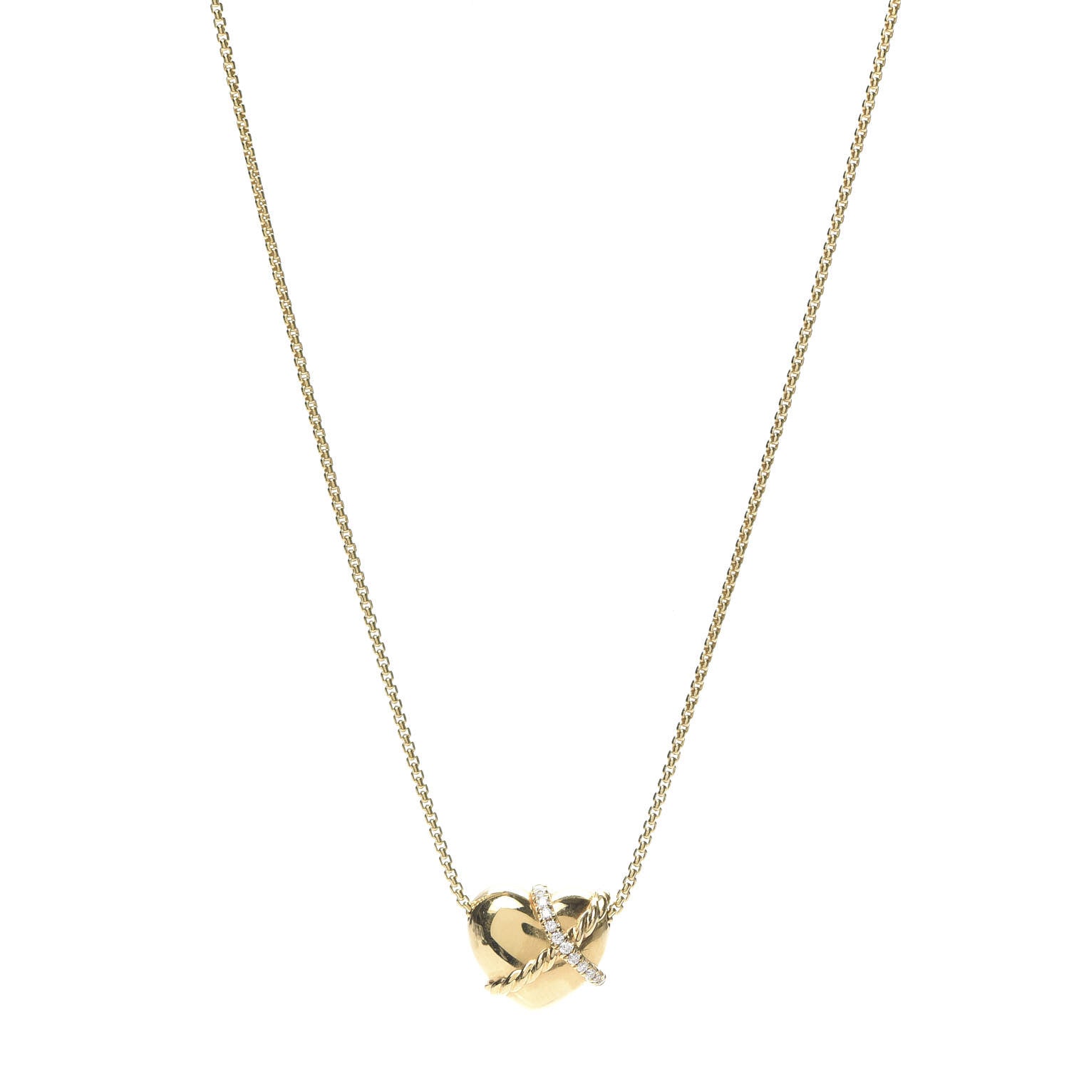 David Yurman 18K Yellow Gold Diamond Le Petit Coeur Heart Pendant Necklace 1 of 6