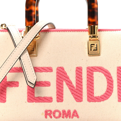Fendi Canvas Vitello King Plexiglass Logo Embroidered Mini By The Way Top Handle Boston Bag Grezzo Pink Dalia 8 of 10
