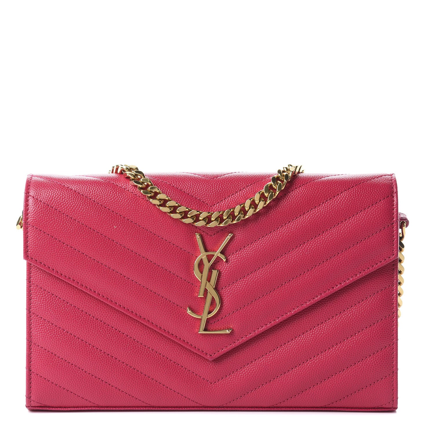 Saint Laurent Grain De Poudre Matelasse Chevron Monogram Chain Wallet Bubblegum 1 of 10