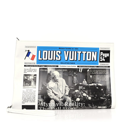 Louis Vuitton Calfskin Newspaper Print Pouch 1 of 11