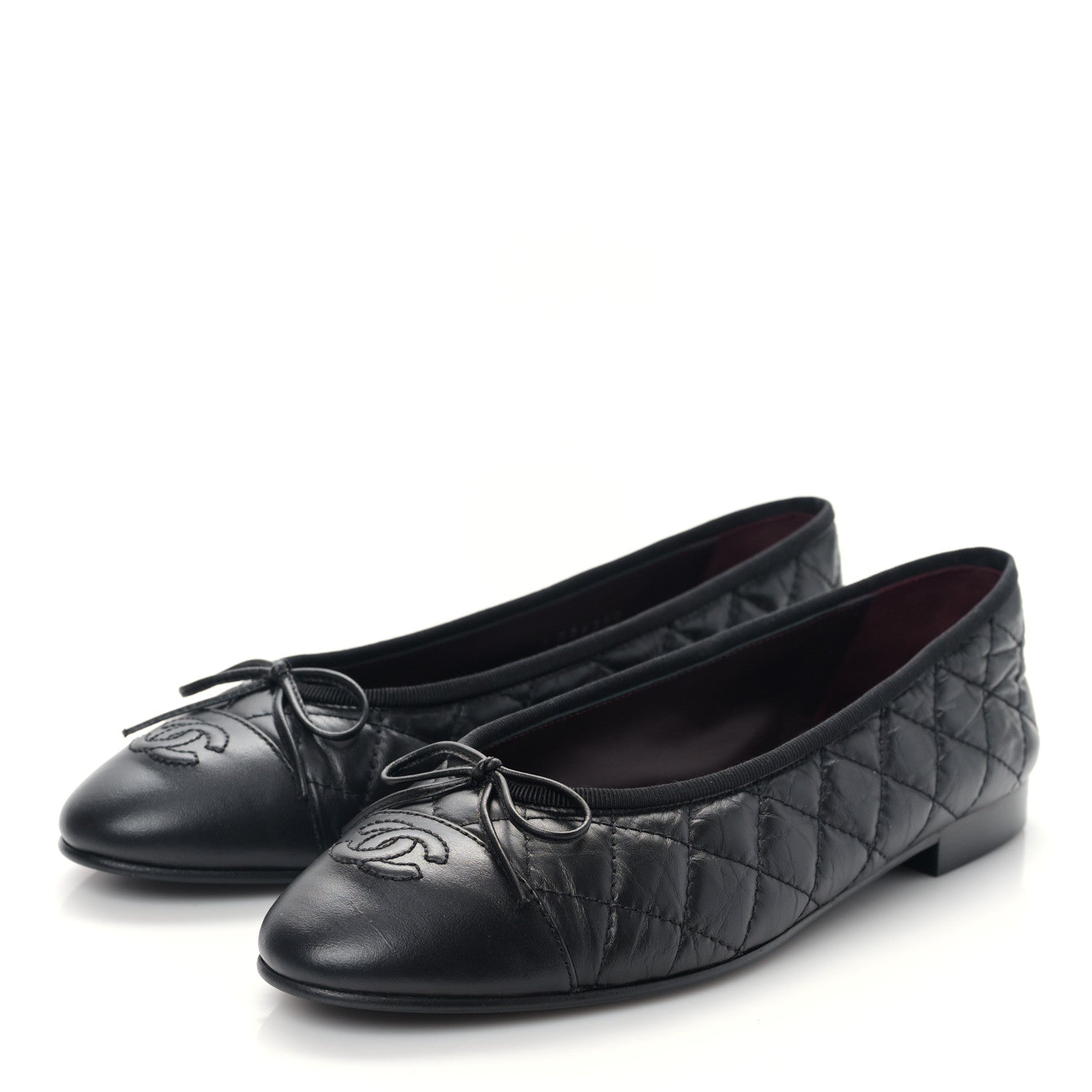 Chanel Aged Calfskin Quilted CC Cap Toe Ballerina Flats 38.5 Black 3 of 9