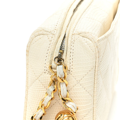Chanel Lizard Diamond Quilted Tassel Camera Case White 17 of 21