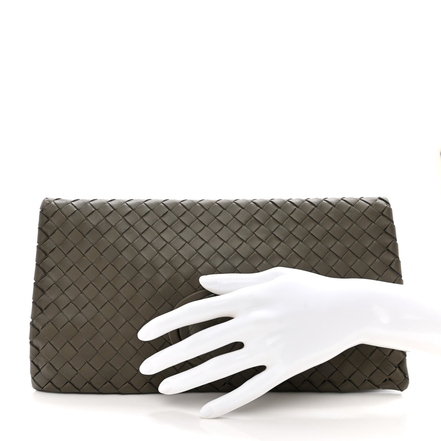 BOTTEGA VENETA Nappa Intrecciato Turnlock Clutch New Steel
