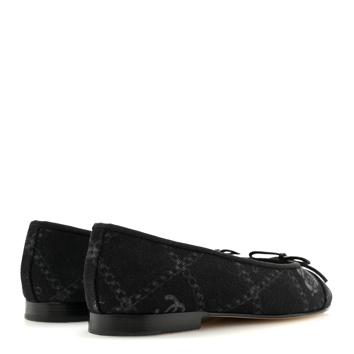 Chanel Denim Printed Cap Toe Ballerina Flats 38 Black White 5 of 10