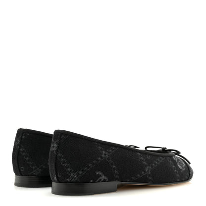 Chanel Denim Printed Cap Toe Ballerina Flats 38 Black White 5 of 10