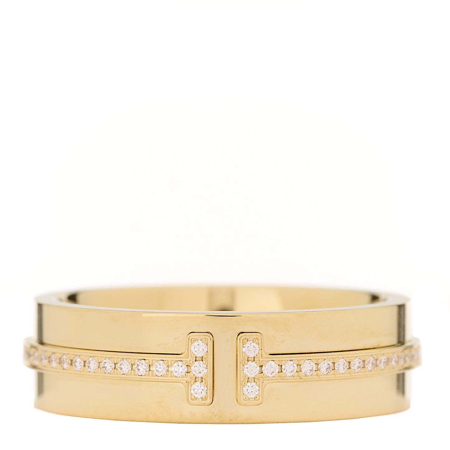 18K Yellow Gold Diamond Wide T Two Ring 52 6
