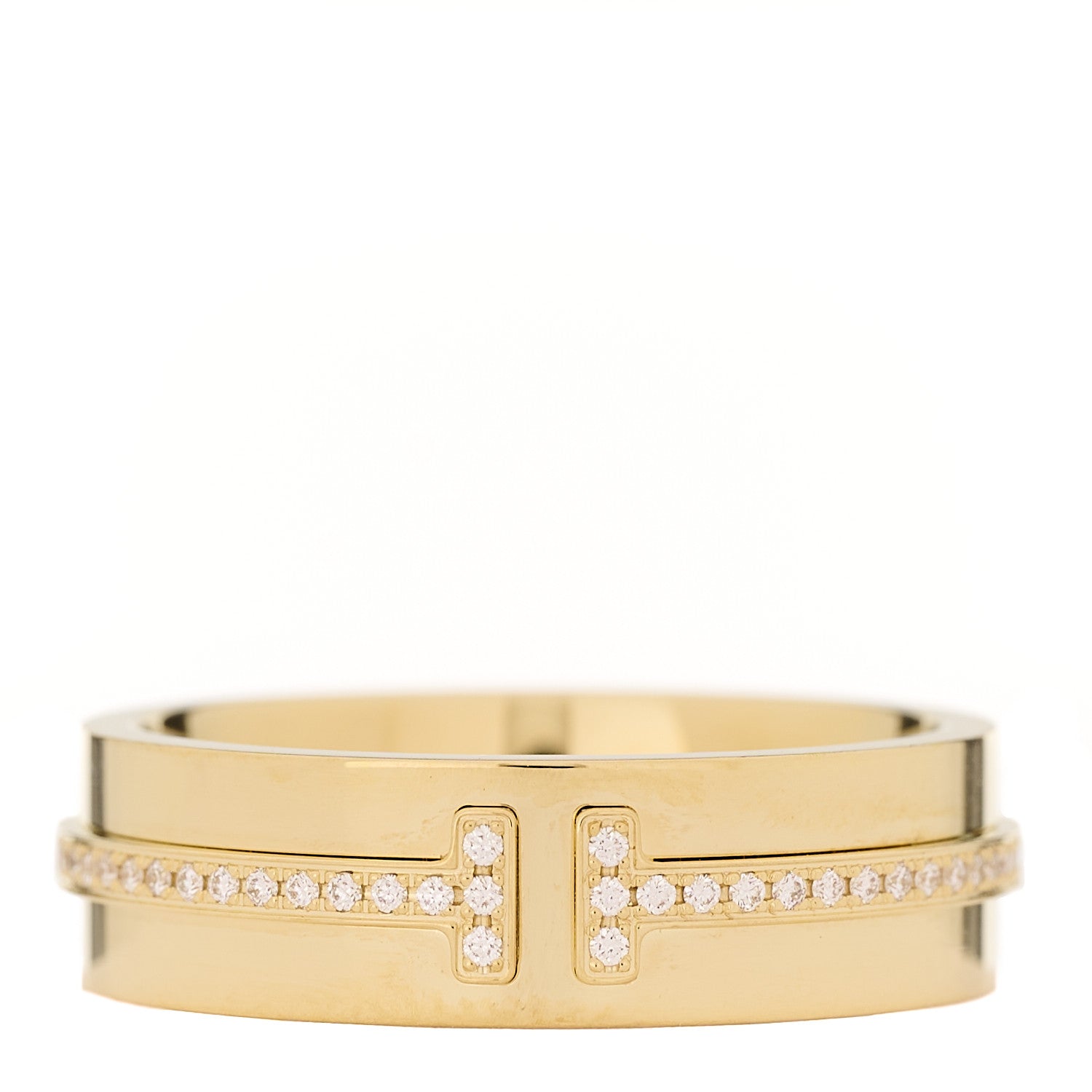 Tiffany 18K Yellow Gold Diamond Wide T Two Ring 52 6 1 of 4