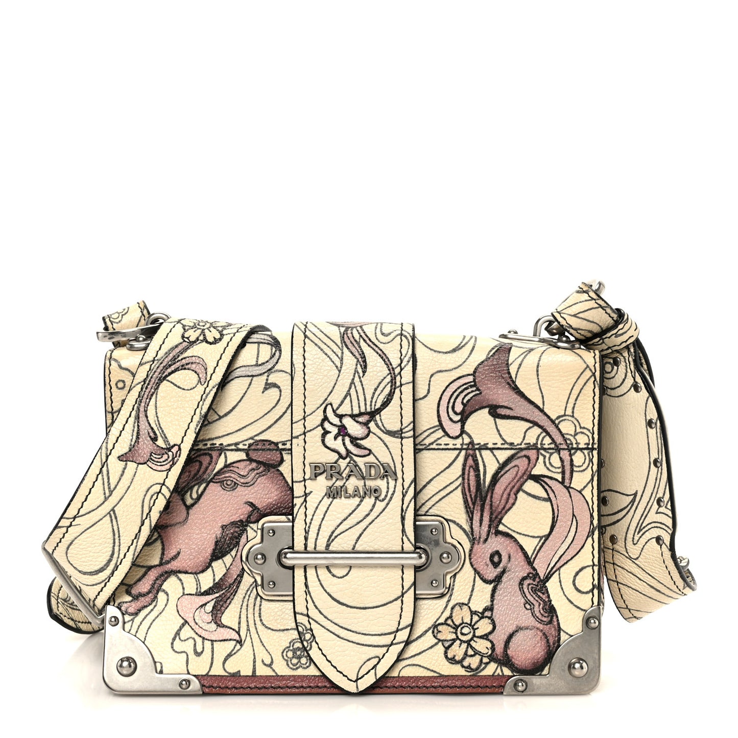 X JAMES JEAN Glace Calfskin Rabbit Print Cahier Bag Opaline