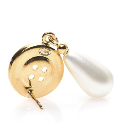 Chanel Metal Pearl Paris Button Drop Earrings Gold 4 of 4