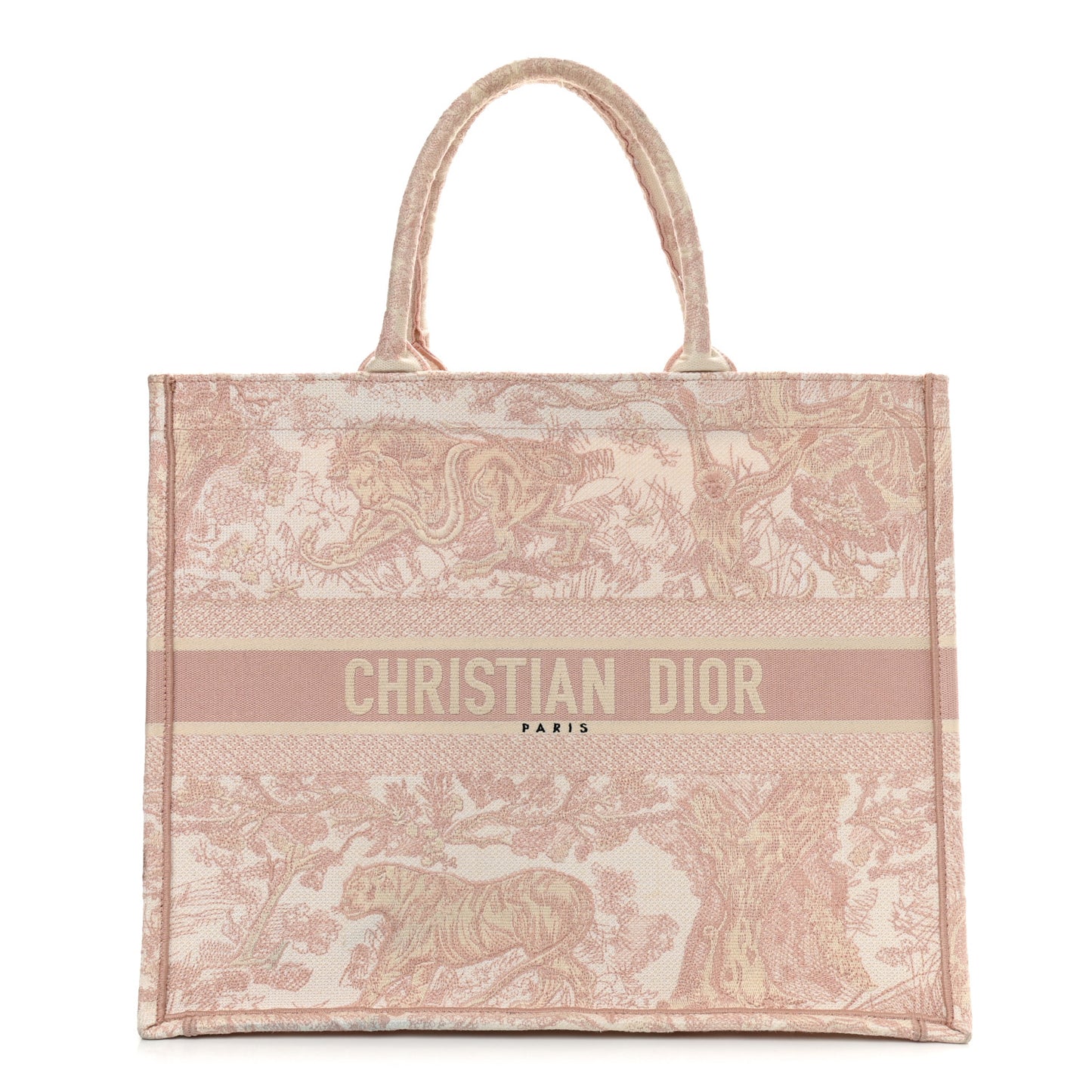 Canvas Toile De Jouy Embroidered Large Book Tote Pink