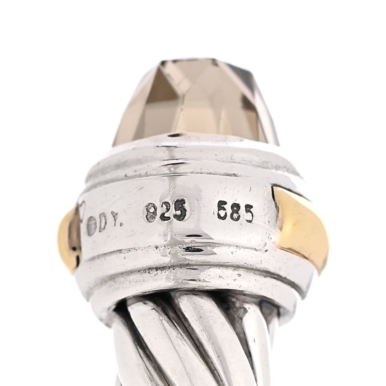 David Yurman Sterling Silver 14K Yellow Gold Smoky Quartz 7mm Cable Classics Bracelet 4 of 5