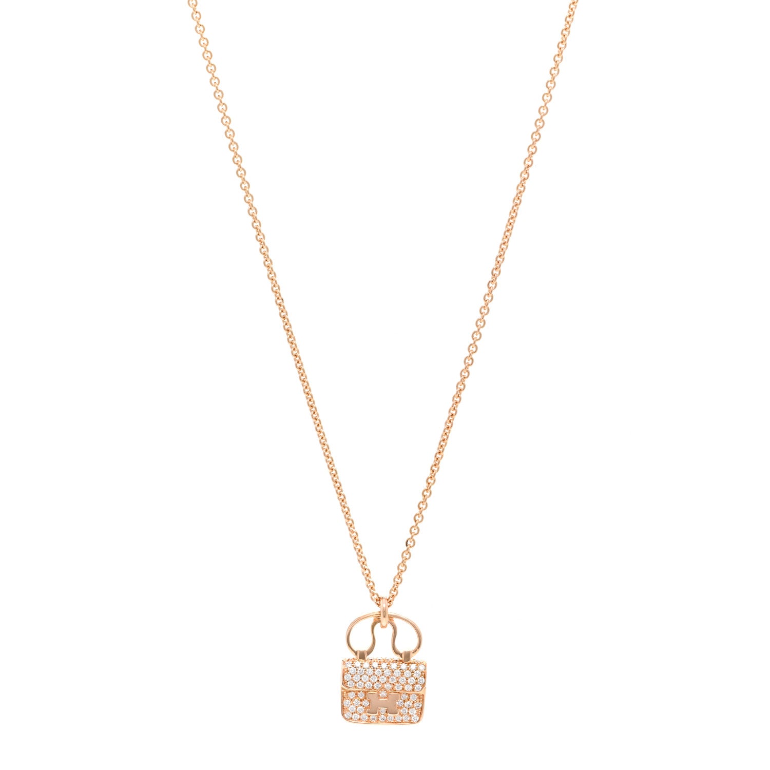 Hermes 18K Rose Gold Diamond Constance Amulette Pendant Necklace 1 of 4