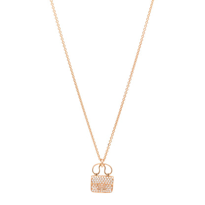Hermes 18K Rose Gold Diamond Constance Amulette Pendant Necklace 1 of 4