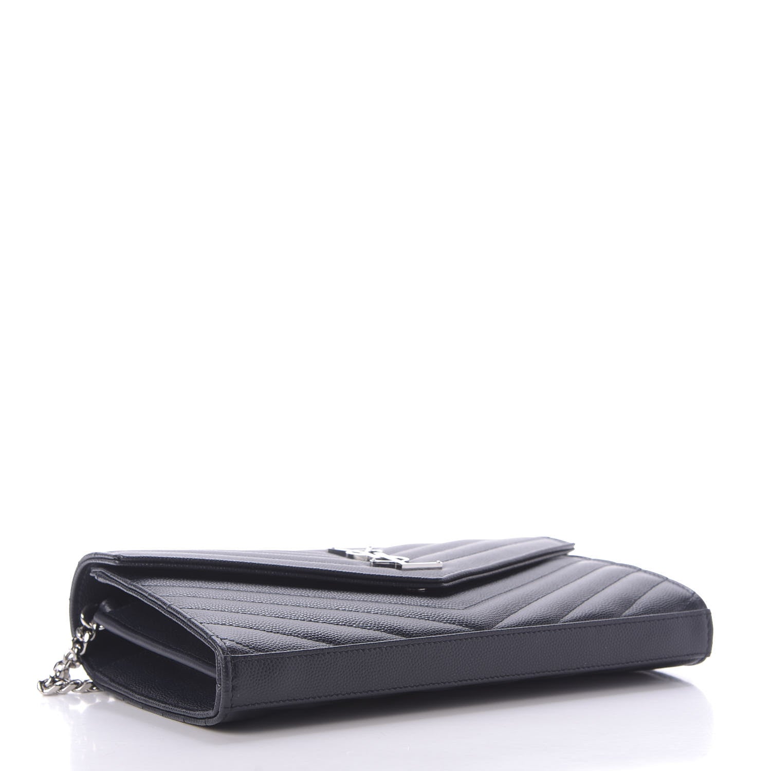 Saint Laurent Grain De Poudre Matelasse Chevron Monogram Chain Wallet Deep Marine 4 of 7