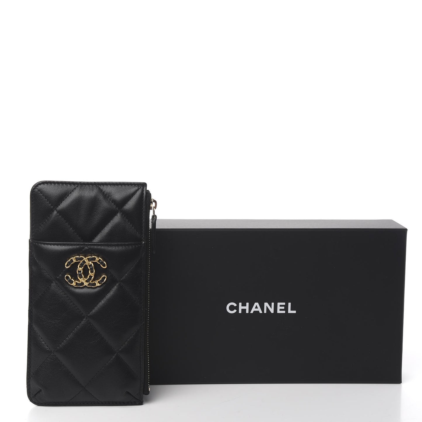 Goatskin Quilted 19 Flat Wallet Pouch Black
