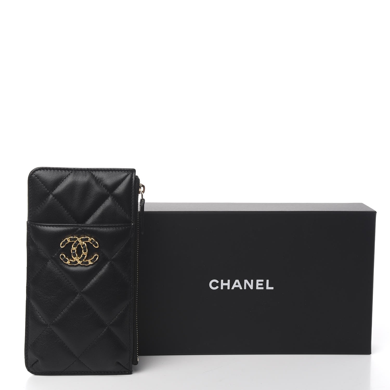 Chanel Goatskin Quilted 19 Flat Wallet Pouch Black 7 of 7