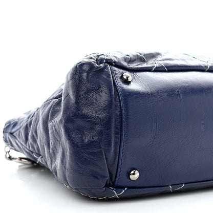 Chanel Glazed Goatskin Double Stitch Shoulder Bag Navy Blue 12 of 15