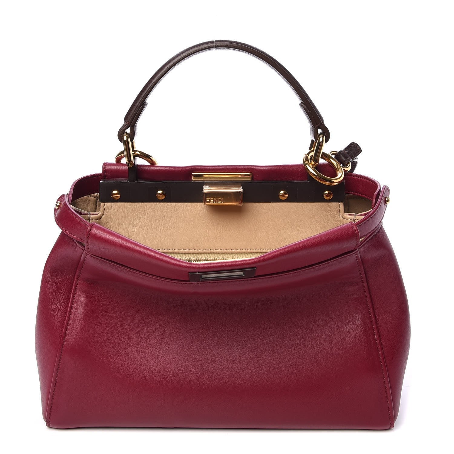 Fendi Nappa Mini Peekaboo Iconic Satchel Black Cherry Brown 4 of 11