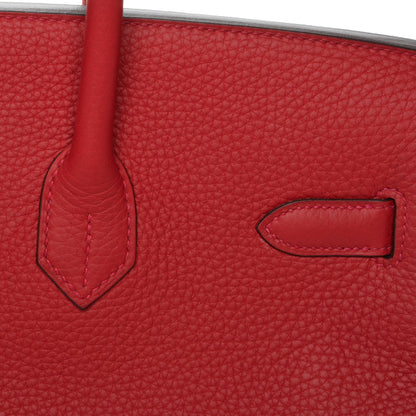 Hermes Taurillon Clemence Horseshoe Birkin 35 Rouge Casaque 12 of 24