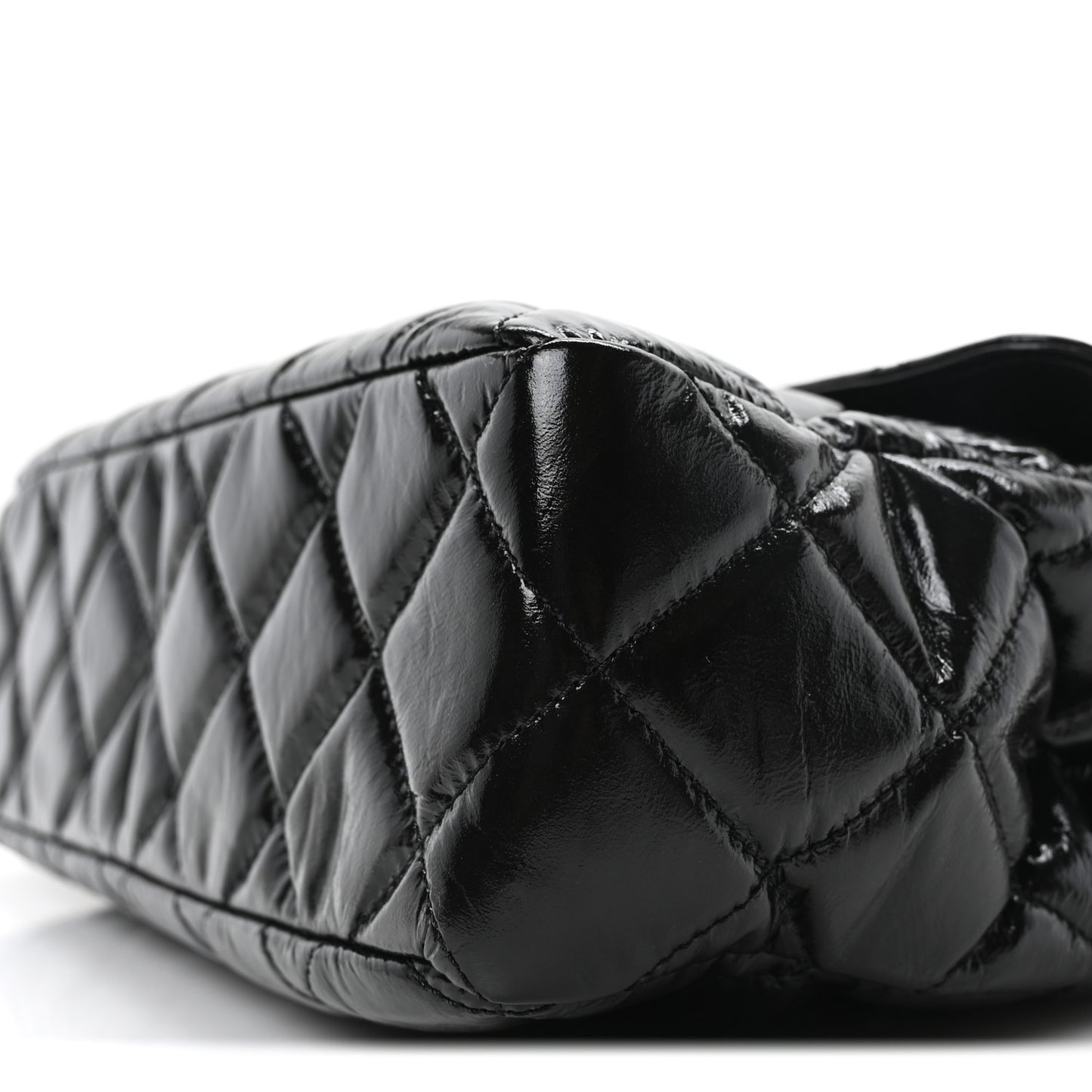 Shiny Crumpled Calfskin Quilted Large Wavy CC Hobo Black