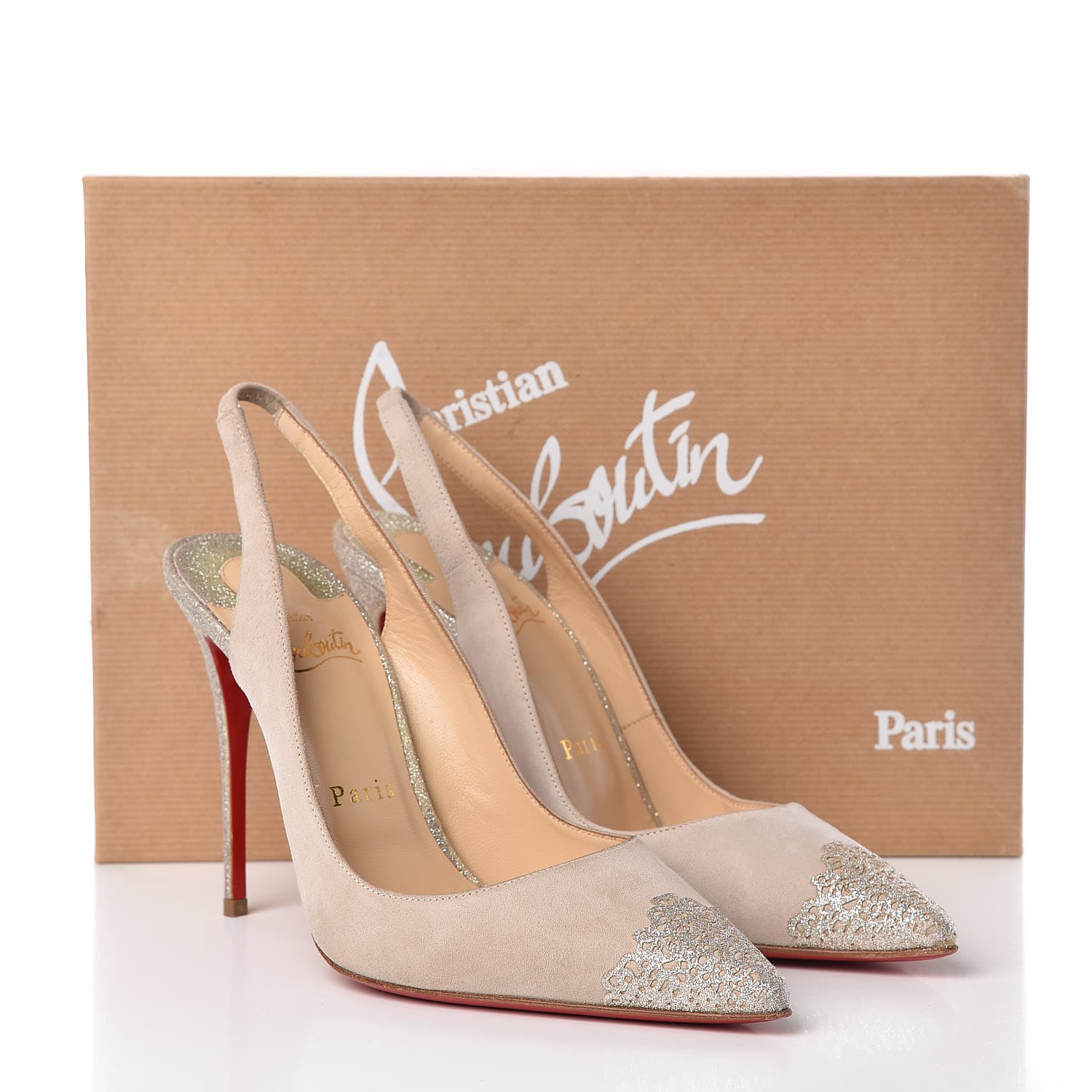 Christian Louboutin Suede Glitter Almine Glitter 100 Pumps 37 Colombe Ivory 10 of 10