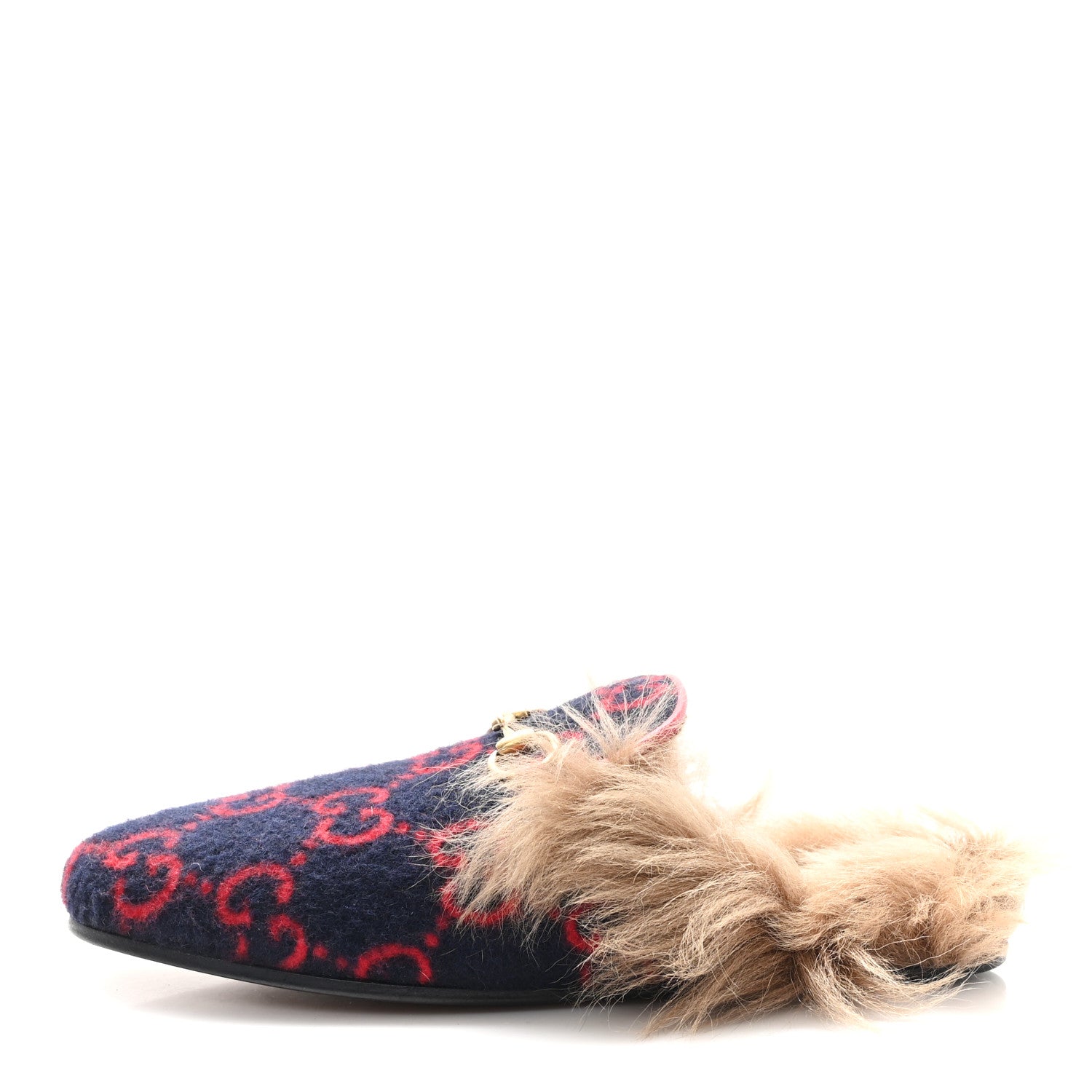 Gucci Covered Wool Big GG Monogram Fur Womens Princetown Slippers 36 Blue Red Butterscotch 1 of 8