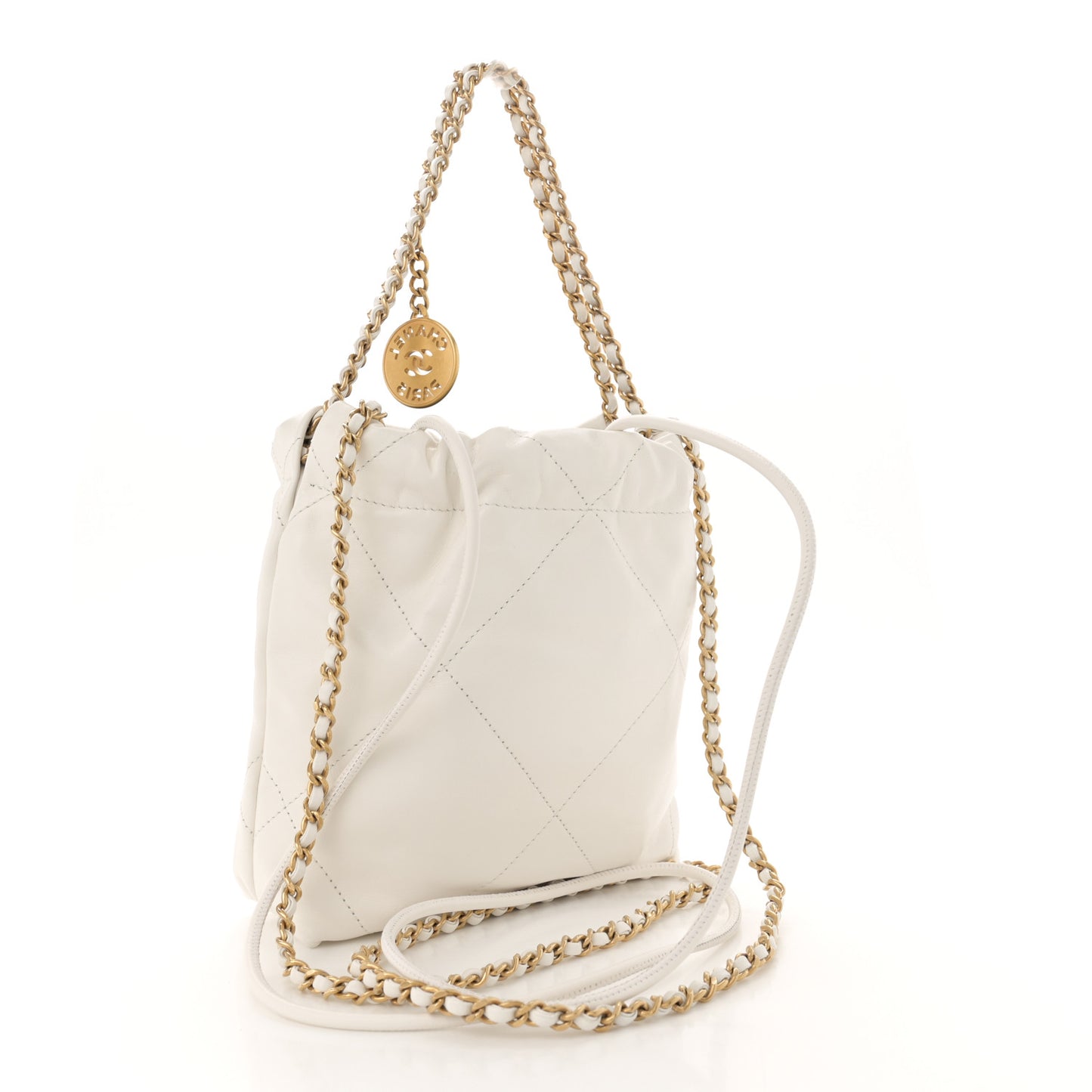 Shiny Calfskin Quilted Mini Chanel 22 White